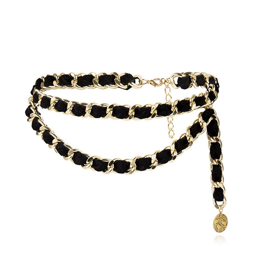 Metal Gold Tone & Black Chain Belt NWOT